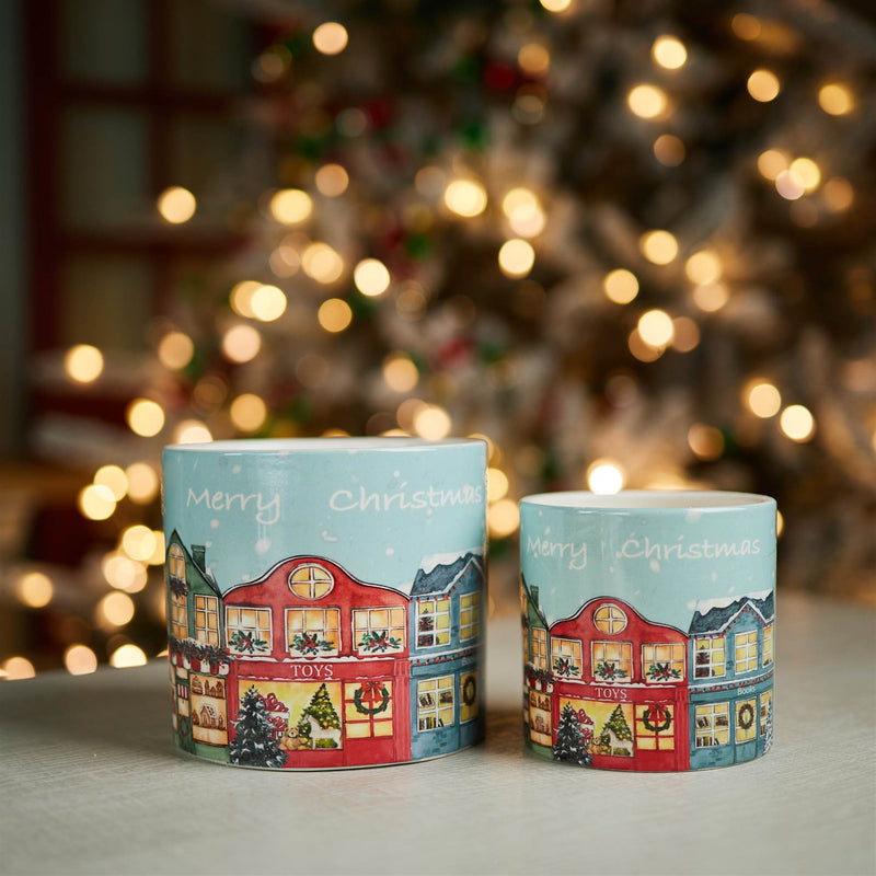 Melrose Merry Christmas Village Planter (Set of 2)