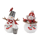 Melrose Cardinal Snowman Figurnie (Set of 2)