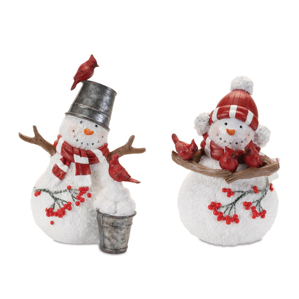 Melrose Cardinal Snowman Figurnie (Set of 2)