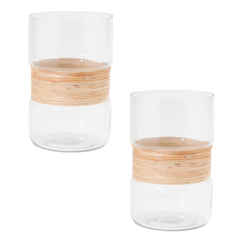 Melrose Glass Candle Holder with Bamboo Accent (Set of 2)