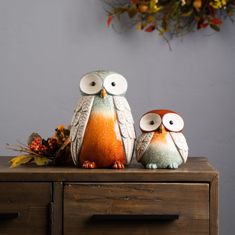 Melrose Terra Cotta Owl Figurine with Glazed Accents (Set of 4) Multicolor Terra