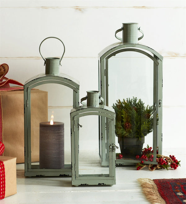 Melrose Distressed Metal Lantern with Curved Top (Set of 3) Blue