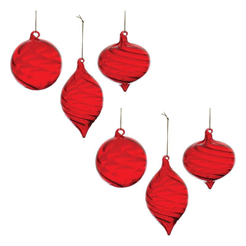 Melrose Red Swirl Glass Ornament (Set of 6)