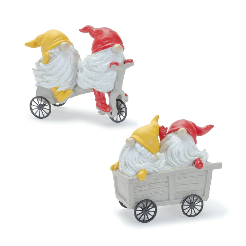 Melrose Whimsical Garden Gnome Figurine Riding a Scooter and Wheelbarrow (Set of