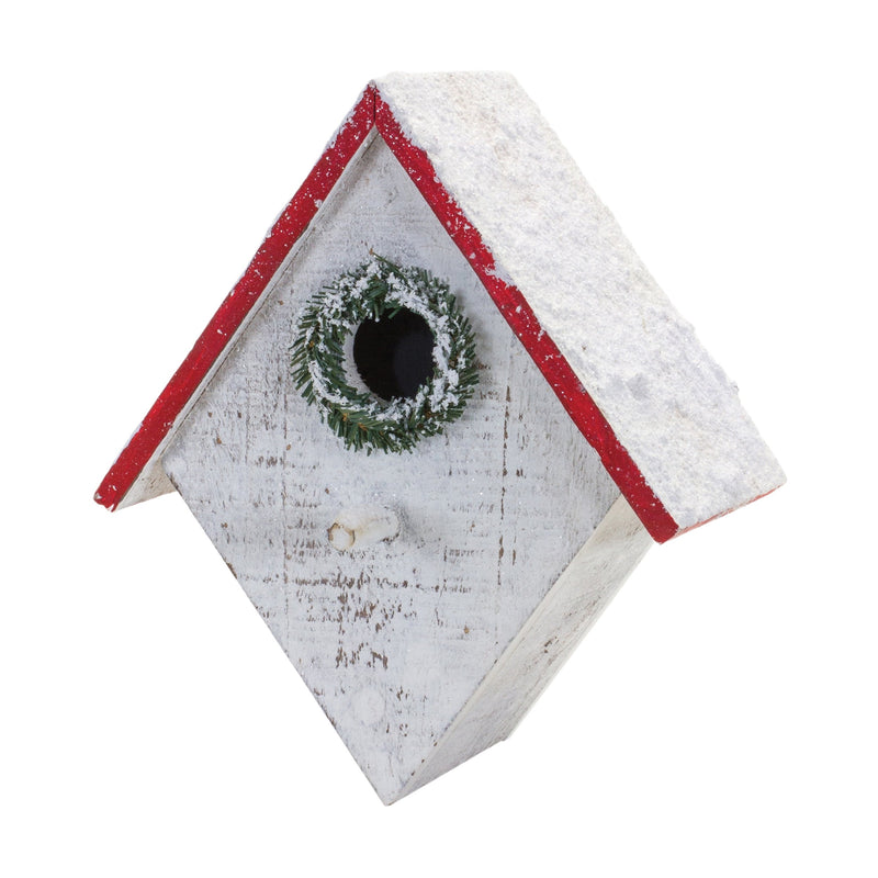 Melrose Flocked Wood Birdhouse with Wreath Accent (Set of 4)