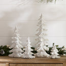 Melrose Flocked White Pine Tree with Carved Design (Set of 4)