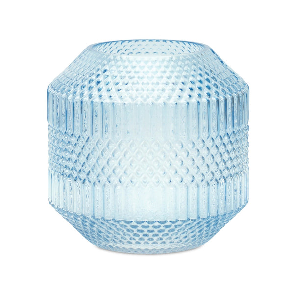 Melrose Diamond Pattern Blue Glass Vase or Candle Holder 8"H