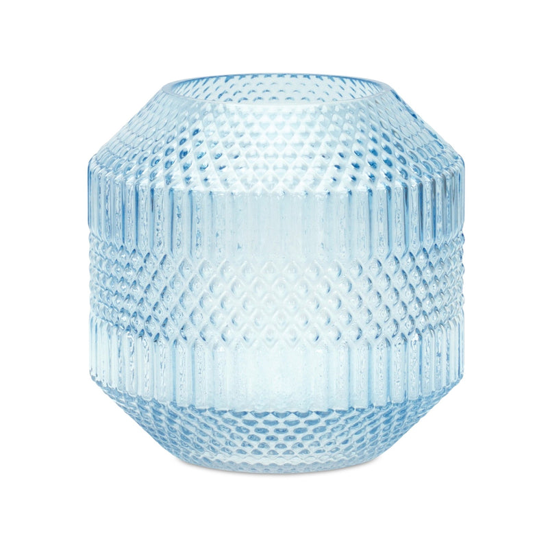 Melrose Diamond Pattern Blue Glass Vase or Candle Holder 8"H