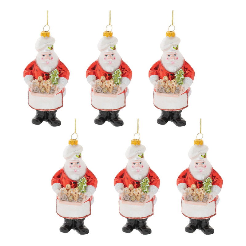 Melrose Glass Baking Santa Ornament (Set of 6)