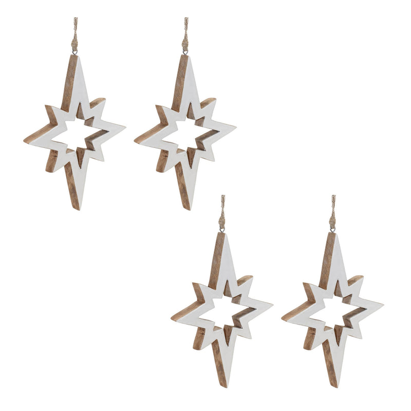 Melrose Wood Star Cut-Out Ornament (Set of 4)