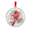 Melrose Winter Cardinal and Pine Branch Disc Ornament (Set of 12)