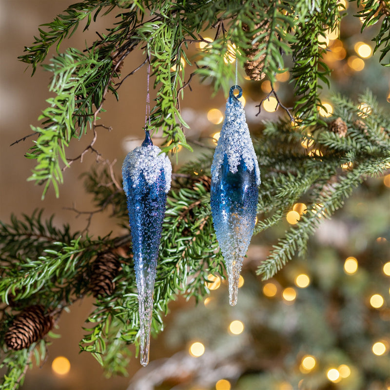 Blue Beaded Ombre Glass Drop Ornament (Set of 12)