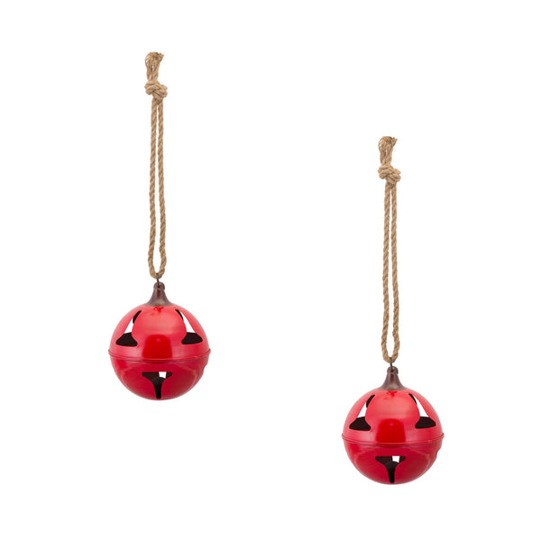 Melrose Red Metal Sleigh Bell with Jute Hanger (Set of 2)