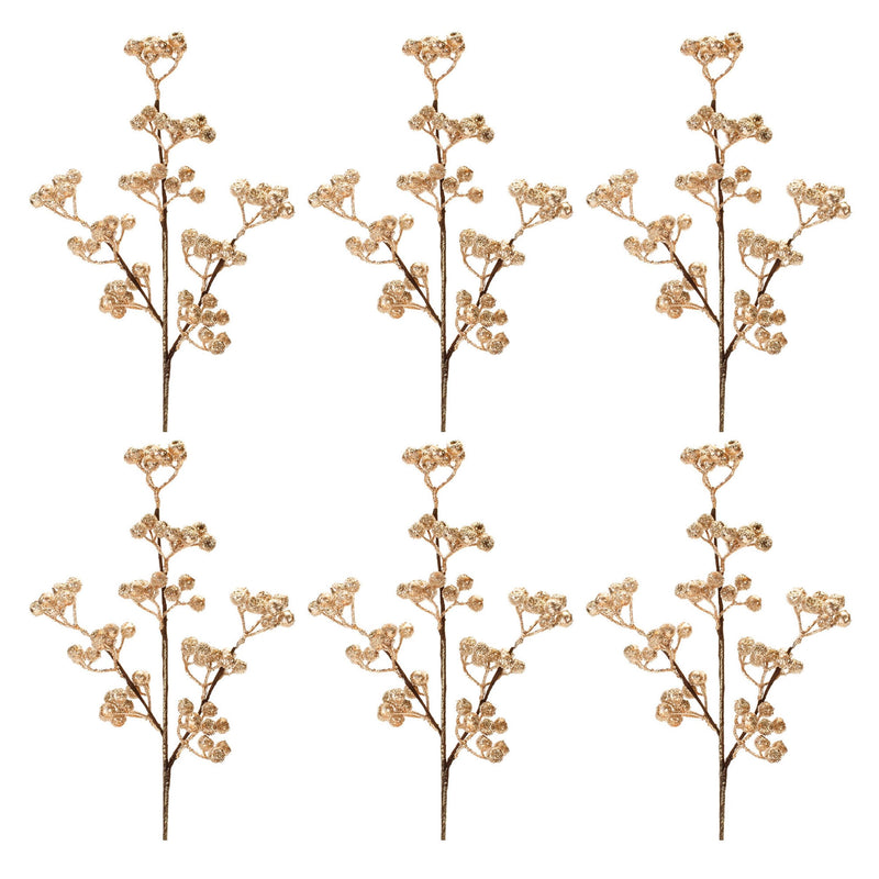 Melrose Glittered Gold Berry Spray (Set of 6)