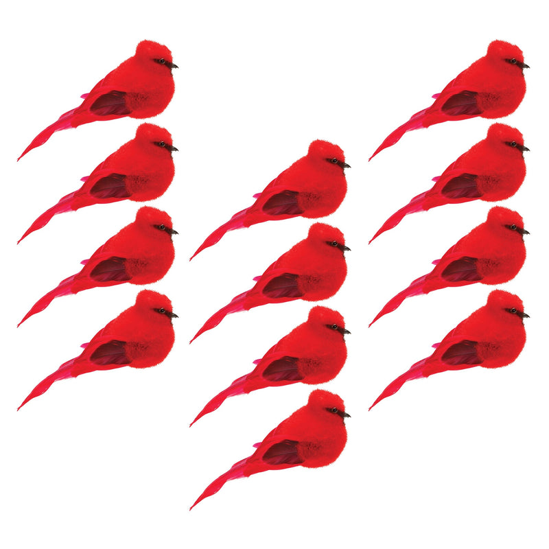 Melrose Feathered Cardinal Bird Shelf Sitter (Set of 12)