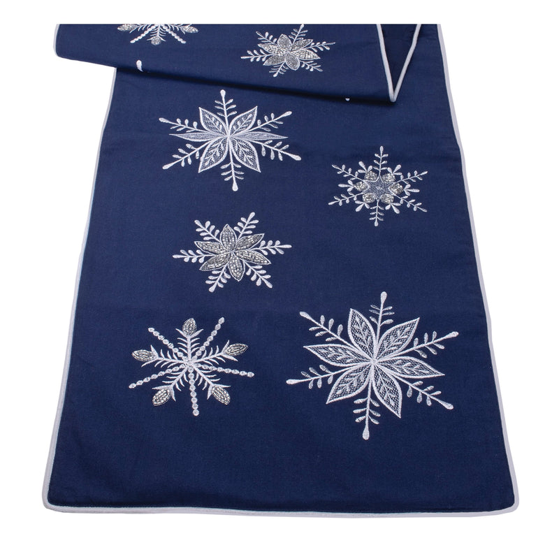 Melrose Embroidered Snowflake Table Runner 72"L