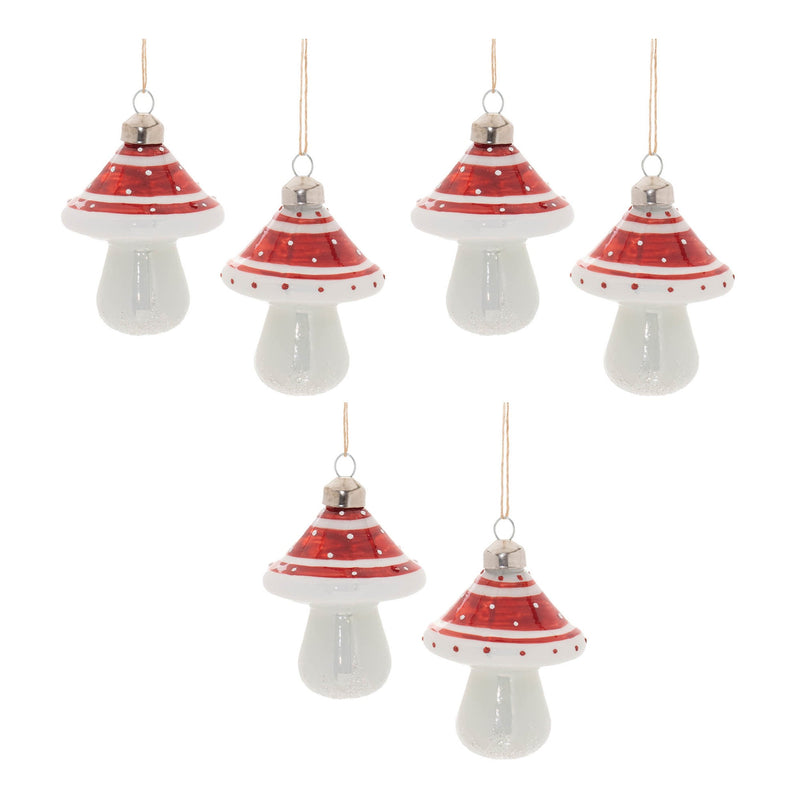 Melrose Glittered Glass Mushroom Ornament (Set of 6)
