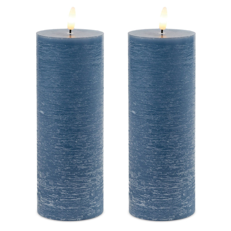 Melrose FIA Wick Blue Pillar Candle (Set of 2)