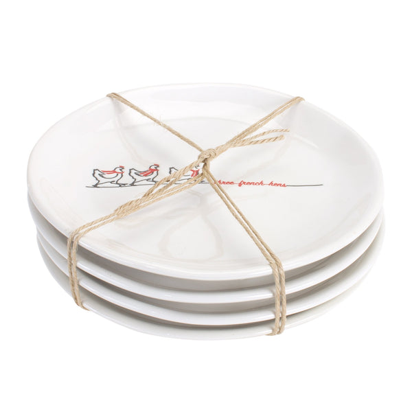 Melrose Stoneware Three French Hens Holiday Plate (Set of 4)