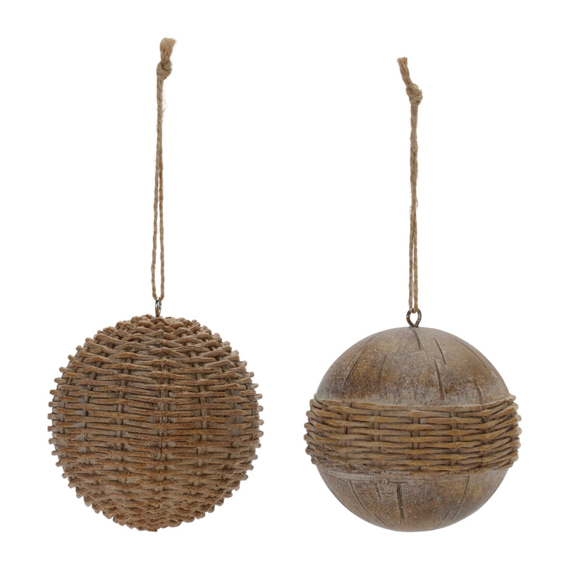 Wicker Pattern Ball Ornament (Set of 12)