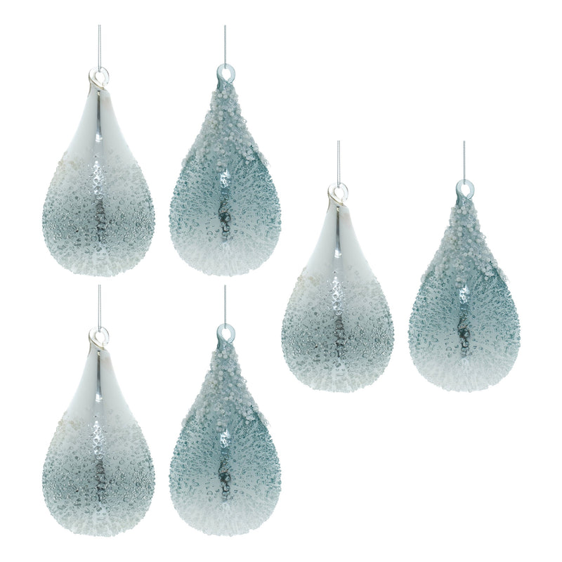 Melrose Seafoam Beaded Glass Teardrop Ornament (Set of 6)