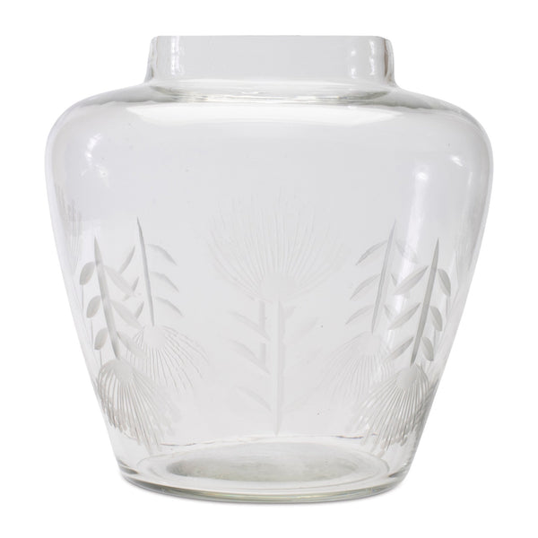 Melrose Etched Soda Lime Glass Urn Vase 6.5"D