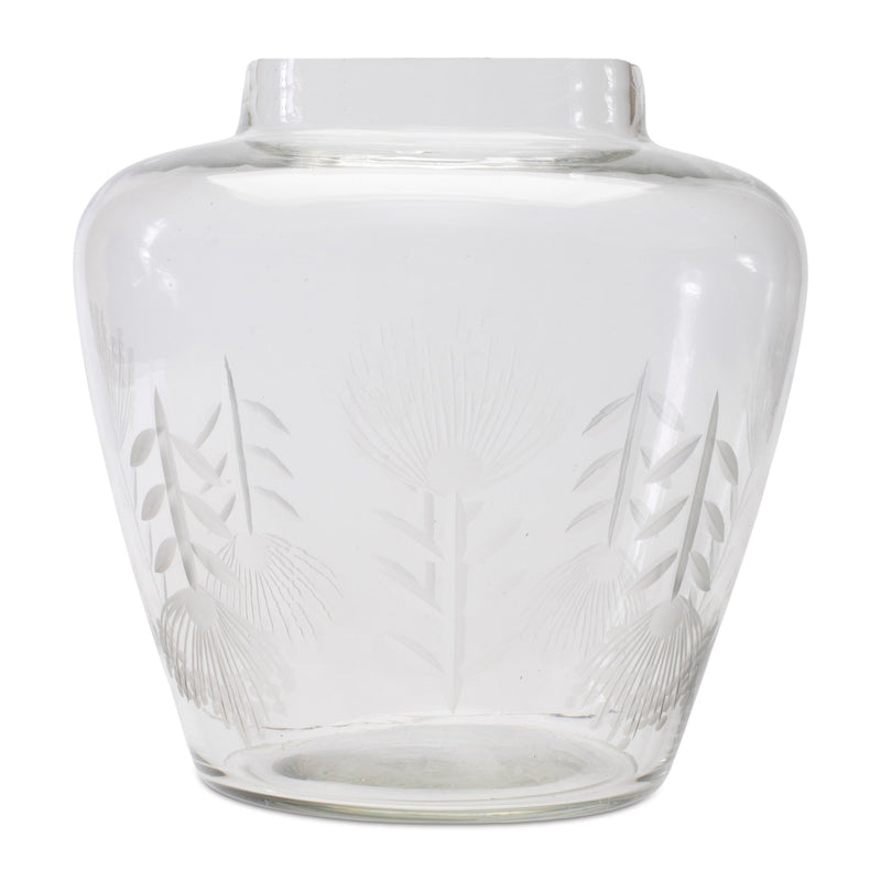 Melrose Etched Soda Lime Glass Urn Vase 6.5"D