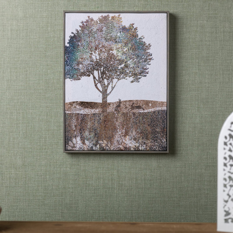 Melrose Framed Tree and Rabbit Print 15.5"H Wall Decor, Plastic