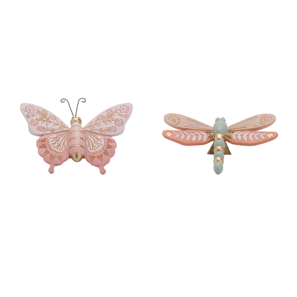 Melrose Floral Etched Butterfly and Dragonly Shelf Sitter (Set of 4)