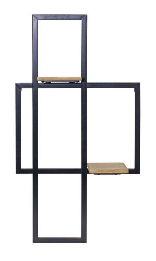 Melrose Iron Metal Wall Hanging with Wood Shelves 33.5"H, Modern, Wood, Metal