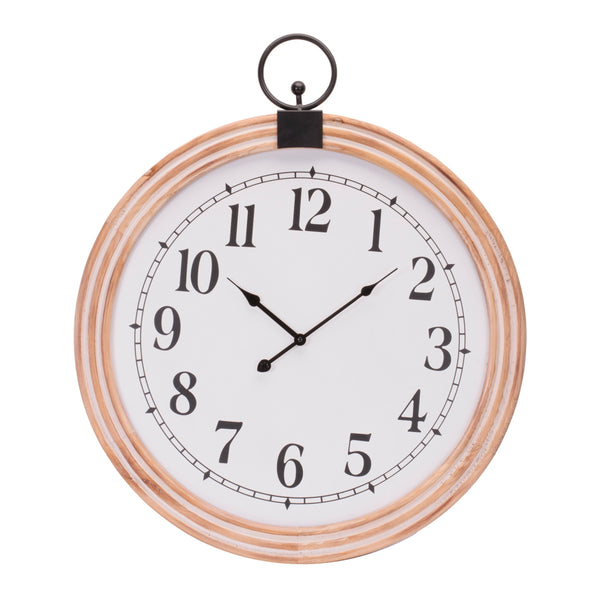 Melrose 29” Round Wooden Wall Clock, Farmhouse, Classic, Battery Operated