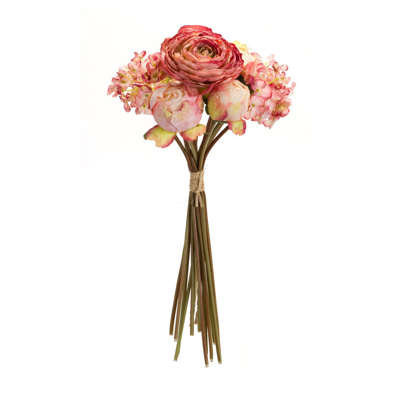Melrose Coral Pink Peony and Hydrangea Flower Bouquet (Set of 6)