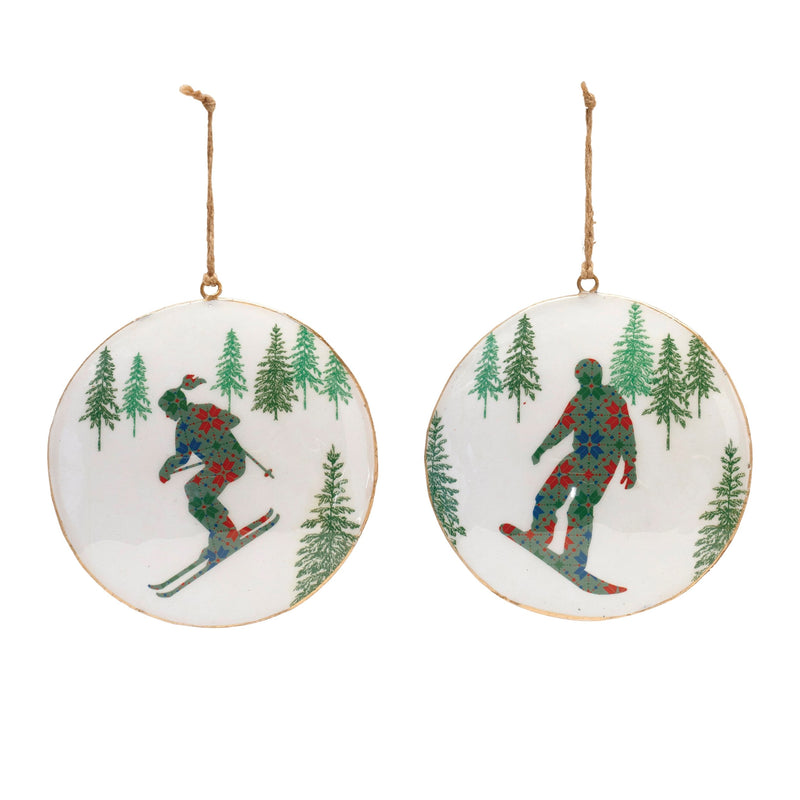 Melrose Metal Snowboard Forest Disc Ornament (Set of 6)