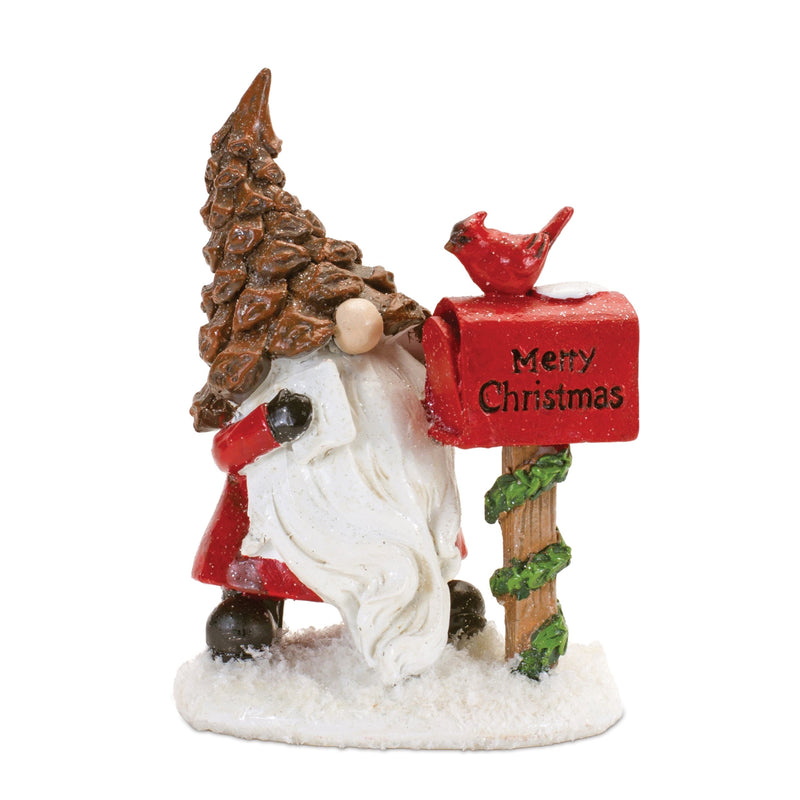 Melrose Pinecone Santa Gnome with Cardinal Bird (Set of 4)