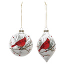 Melrose Glittered Glass Cardinal Ornament with Snow and Pine Filler (Set of 6)