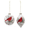 Melrose Glittered Glass Cardinal Ornament with Snow and Pine Filler (Set of 6)