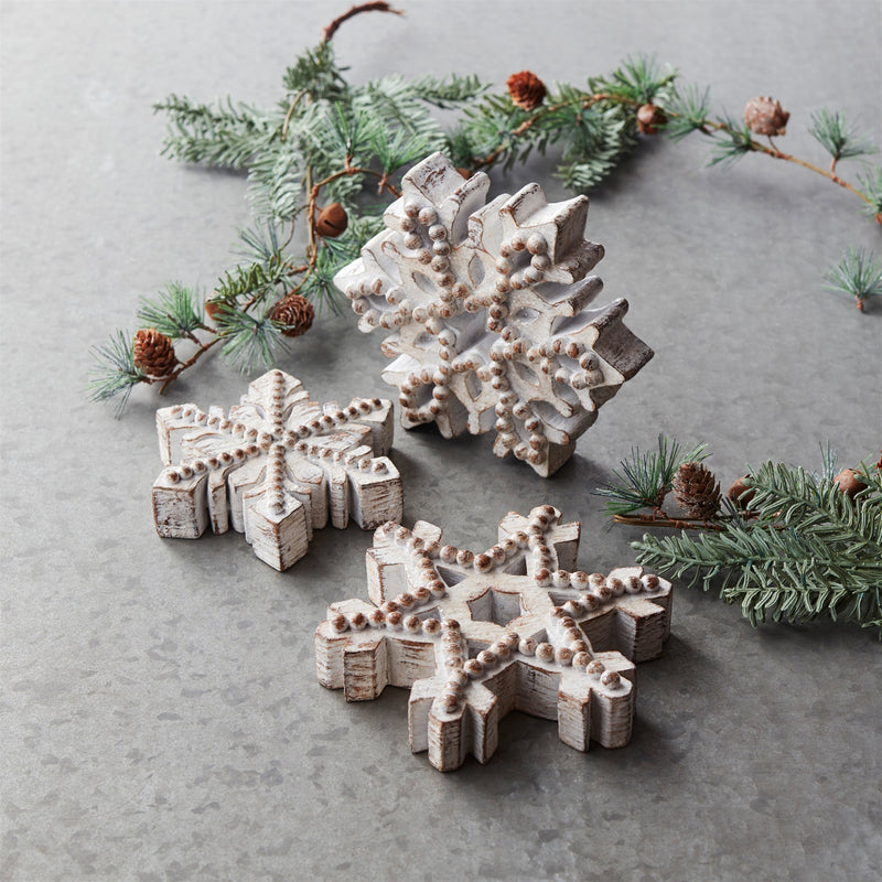 Melrose Beaded Wood Design Snowflake Decor (Set of 3)