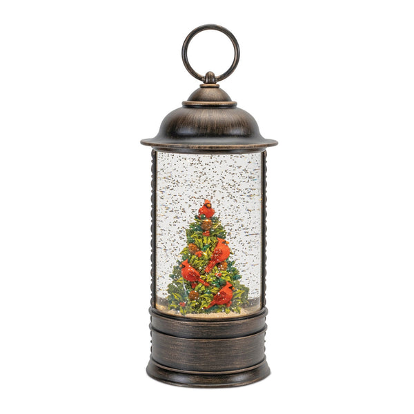 Melrose LED Snow Globe Lantern with Cardinal Holly Tree 9.75"H