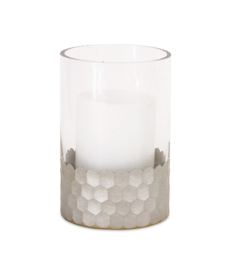 Melrose Glass Hurricane Candle Holder with Honeycomb (Set of 2)