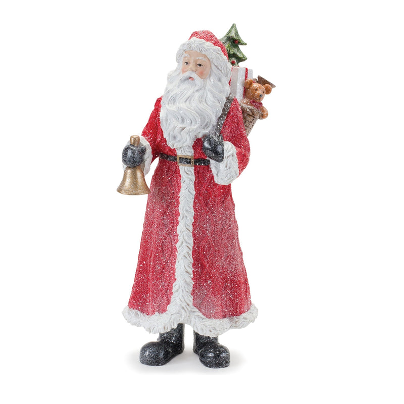 Melrose Glitter Santa Figurine with Pine Accent (Set of 3)