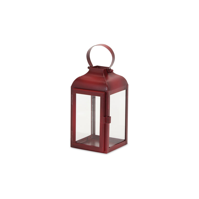 Melrose Modern Red Metal Lantern (Set of 3) Red  Clear Decorative Candle
