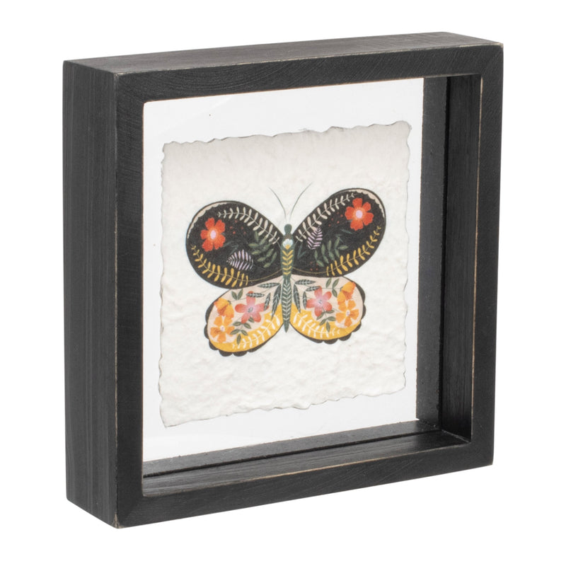 Melrose Framed Butterfly Block Wall Decor, Modern, Wood