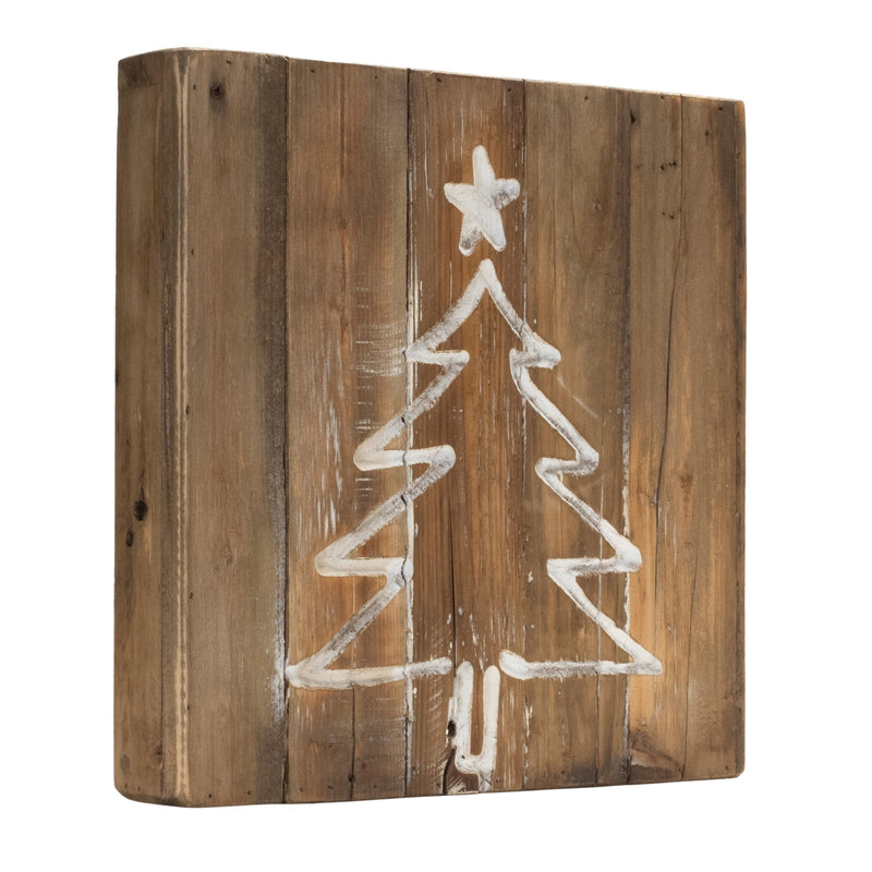 Melrose Distressed Wood Snowflake and Tree Block (Set of 2)