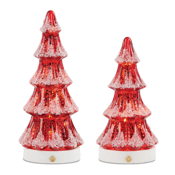 Melrose LED Mercury Glass Pine Tree (Set of 2)