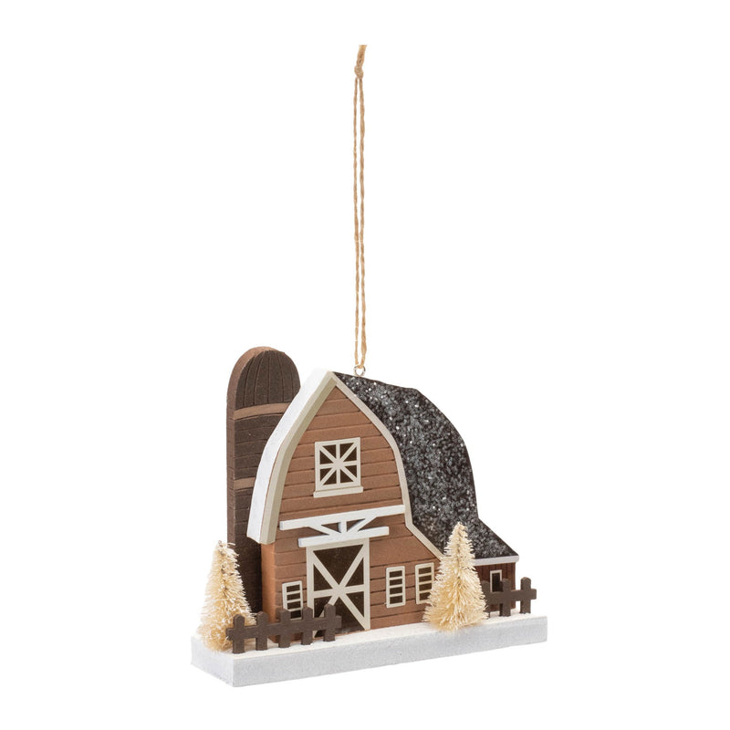 Melrose Glittered Barn Ornament (Set of 6)
