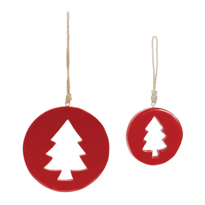Melrose Red Wood Pine Tree Cut-Out Ornament (Set of 12)
