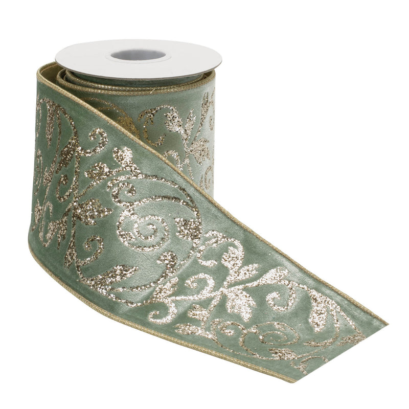 Melrose Ornate Glittered Wired Ribbon 4" x 5 Yds.