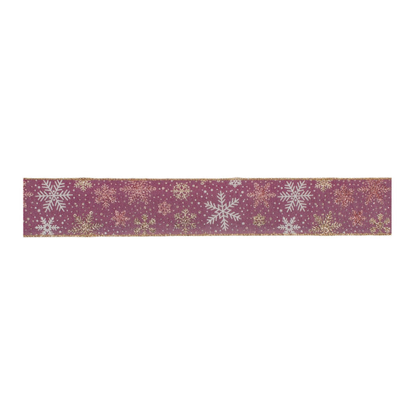 Melrose Mauve and Glitter Snowflake Wired Ribbon 2.5" x 10yds.