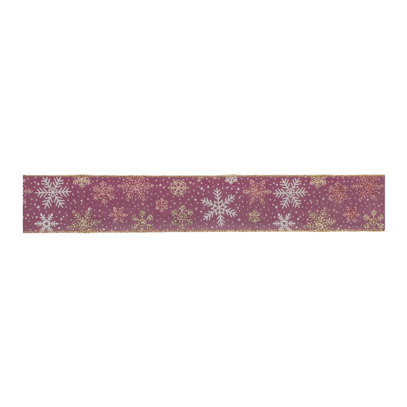 Melrose Mauve and Glitter Snowflake Wired Ribbon 2.5" x 10yds.