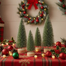 Melrose LED Lighted Green Bottle Brush Tree with Wood Base and Gold Accent (Set